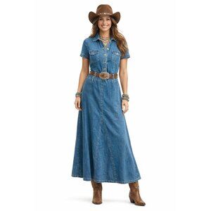 Metrostyle Denim Button-Front Maxi Jeans Dress Boho Western Cowgirl chic Women 8